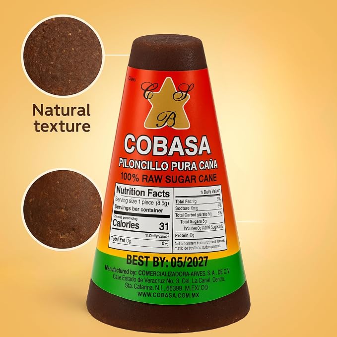 COBASA 100% Raw Sugar Cane Cones 8 oz, Piloncillo Pura Caña 4-Pack, Authentic Panela Sugar, Natural Piloncillo Sugar for Baking, Sweetening, and Traditional Recipes