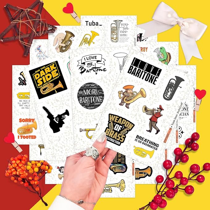 100Pcs Baritone Stickers for Water Bottle and Laptop - Baritone Party Supplies & Decorations, Waterproof Vinyl Decals, Musical Instrument and Band Stickers, Gifts for Women & Men
