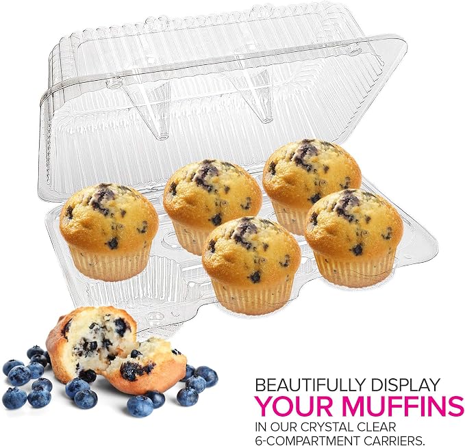 Stock Your Home 6-Compartment Plastic Cupcake Containers Disposable (40 Count) Clear Container with Connected Dome Lid, BPA Free, For Standard Sized Cupcakes