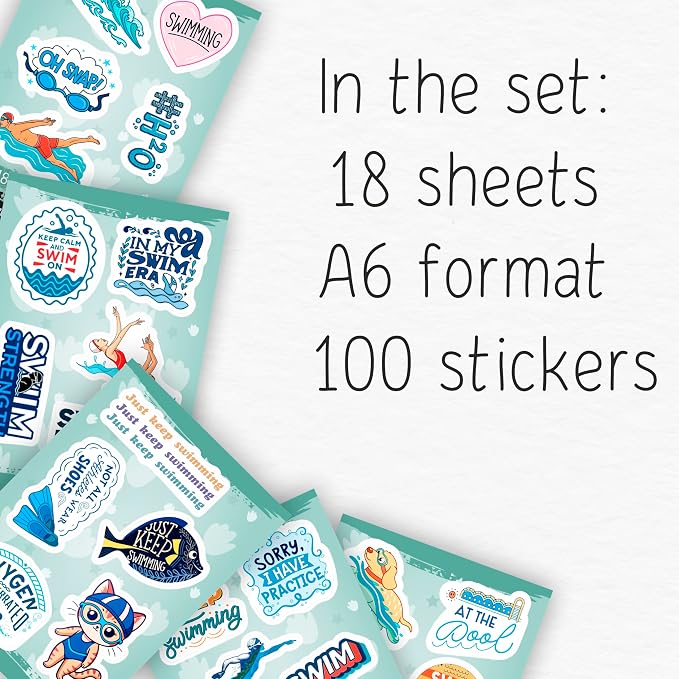 100Pcs Swim Stickers, Swimming Stickers for Water Bottles - Funny Swimmer Gifts for Swimmers - Swim Party Supplies, Decorations - Gift for Women & Men
