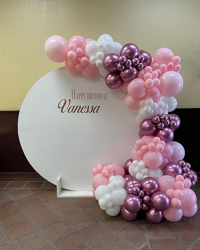 Pink Balloon Arch Kit, 140Pcs Pastel Light Metallic Pink and White Balloons with Pink Confetti Balloon Garland Kit for Birthday, Galentine's Day, Valentine's Day, Anniversary Party Decoration