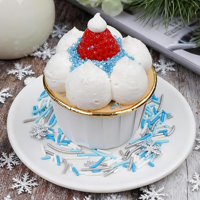 Winter Sprinkles for Cake Decorating 8 oz, Blue and White Frozen Snowflake Sprinkles Christmas and Holiday Assortment, Edible Jimmies, Nonpareils and Sanding Sugar for Decorating Cookies, Baking, Cupcakes, Cakes, Desserts