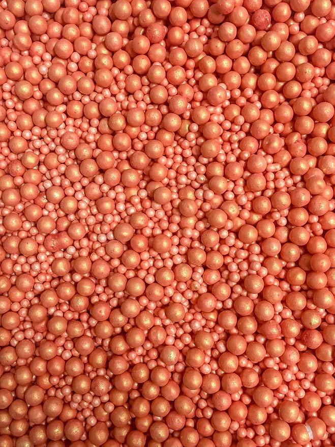 Rustic Golden Peach Coral Edible Beads Big and Mini Sugar Beach Seaside Pearls Cake Cupcake Cookie Dessert Decoration Topper Sugar Candy Beading Pearls 4oz