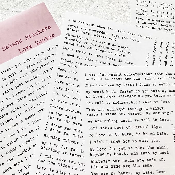 100+ Love Quotes Inspirational Motivational Scripts Planner Stickers Typewriter Style Sayings Letters Aesthetic Journal Diary Scrapbook Art Crafts Accessories 4 Sheets