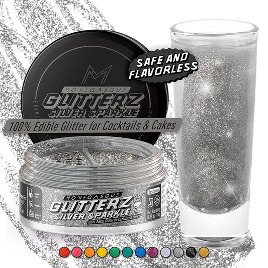 MONÉGASQUE Silver Edible Glitter for Drinks 10g – Silver Edible Glitter for Cakes – Drink Shimmer Powder for Cocktails Sparkles – Spray Cakes Decorations – Cupcakes & Cake Decorating Sprinkles