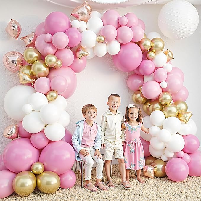412Pcs Pink and White Balloons Arch Kit,18 12 10 5 Inch Pink and Gold Balloon Garland Pastal Pink White for Women Girls Birthday Bridal Baby Shower Decorations