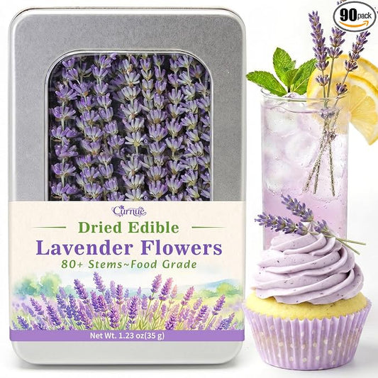 80-90 Edible Lavender Sprigs for Cocktails & Dessert, 6.69'' Edible Flowers for Drinks Garnish Tea DIY Craft, Food Grade Culinary Lavender Flower Bud 1.23oz(35g)