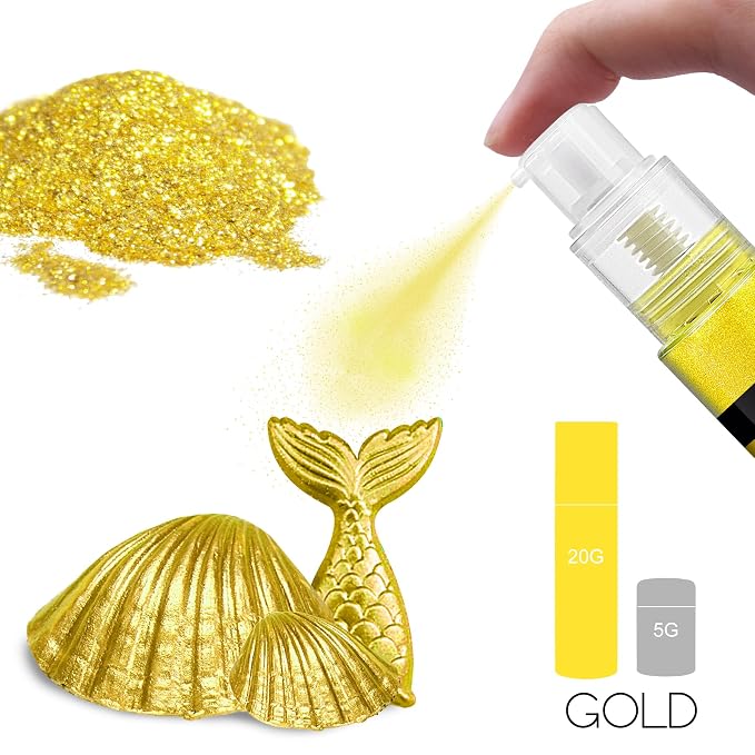 Edible Glitter Spray - 20g Luster Dust Edible Food Grade Glitter for Cake Decorating, Cocktails, Drinks - Shimmer Dust Powder Metallic Food Coloring Powder for Cookie, Candy, Icing (Gold)