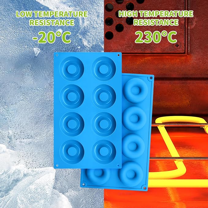 2er Pack Silicone Donut Mold - Non-Stick Silicone Doughnut Pan DIY Chocolate Baking Cookie Molds, Heat Resistant, Make Donut Cake Biscuit Bagels, BPA Free Dishwasher Safe (blue, 8 Cavities)