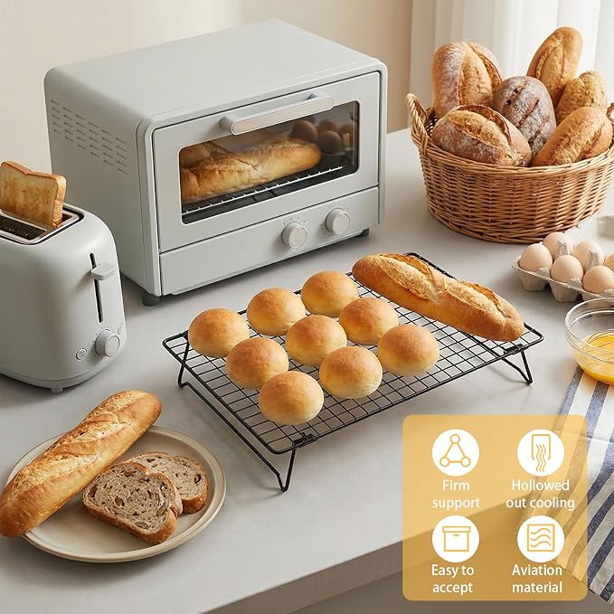 4 Pcs 13.4x9.6inch Cooling Racks for Cooking and Baking Stackable Wire Cooling Rack with Stackable Legs Baking Rack for Cookies Cakes Pizza Roasting Drying