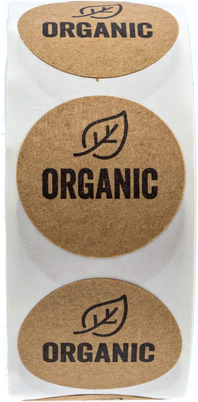 Organic Made Stickers / 1" Inch Round Natural Kraft Organic Stickers/Organic Labels 500 Labels per roll