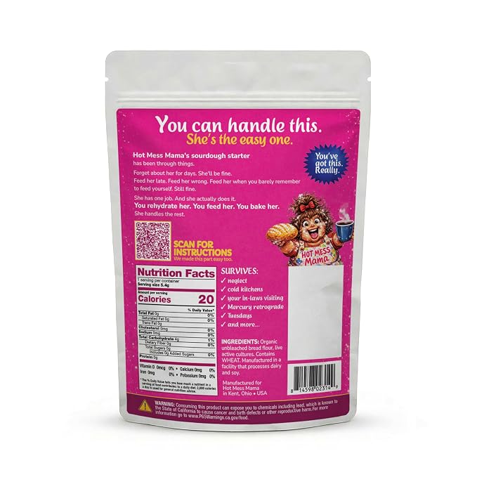 Hot Mess Mama Sourdough Starter Culture – Dehydrated Wild Yeast Sourdough Bread Starter for Homemade Artisan Bread Baking, Live Active Cultures, Unbleached Flour, Reusable Baking Culture
