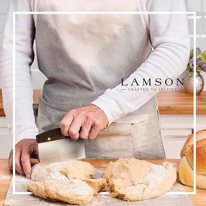 Lamson Kitchen Utensils - 3" x 6" Bench Scraper, High-Carbon Stainless Steel Dough Scraper, Ergonomic Riveted Walnut Handle, Handcrafted, Full-Tang Design, Built to Last