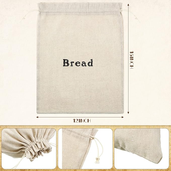 Woanger Linen Bread Bags - Reusable Bread Storage for Homemade Loaves & Pastries - Unbleached, 12 x 15 Inch - Perfect for Bakery, Picnic, Wedding & Camping (6 Pieces)