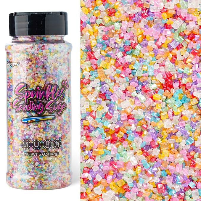 Sujoygar Pastel Sanding Sugar Sprinkles, 5oz Edible Sugar Crystals for Cocktails, Rainbow Cake Sprinkles for Chocolate Ice Cream Toppings Cupcake Decoration Wedding Party Cookies Baking Dessert Food Supplies