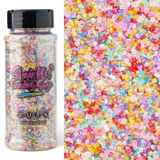 Sujoygar Pastel Sanding Sugar Sprinkles, 5oz Edible Sugar Crystals for Cocktails, Rainbow Cake Sprinkles for Chocolate Ice Cream Toppings Cupcake Decoration Wedding Party Cookies Baking Dessert Food Supplies