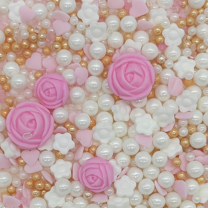 White Series Sprinkles Rose Sprinkles Edible Heart Cake Decorating Cupcake Toppers Cookie Decorating Perfect for Cakes, Cupcakes, Desserts