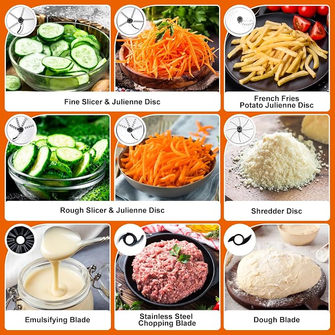 Homtone Food Processor, Large 16 Cup 9-in-1 Veggie Chopper for Dough/Fries | French Fry Cutting, Slicing, Shredding, Chopping, Kneading & Emulsifying, Easy Meals prep for Family, Party & Week, Beige