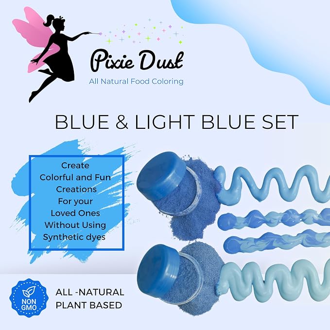Dye Free Royal Blue and Baby Blue Food Coloring Powders 2 Color Set.| Perfect for cake decorating, cookie Frosting, Icing & Drinks | Plant Based - All Natural - Kosher - Flavorless | By Pixie Dust | 2 Jars (0.40 oz / 11g Each) 22gr Total