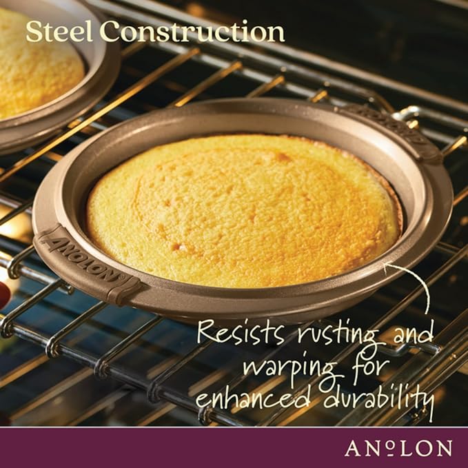 Anolon Advanced Nonstick Bakeware Round Layer Cake Pan Set with Silicone Grips, 2 Piece, Bronze
