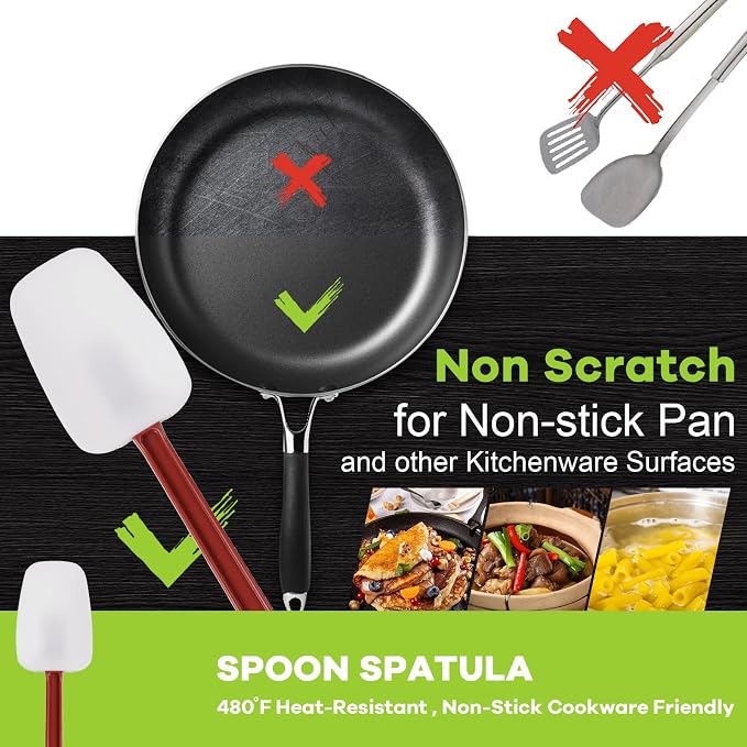 Silicone Rubber Spatula and Spoon Set of 3, High Heat Spatula, Commercial Size (14 Inches)