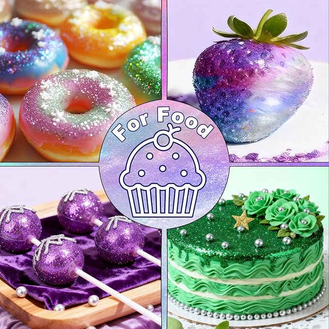 Edible Glitter - 3 Colors Luster Dust Edible, Food Grade Iridescent Glitter for Drinks, Christmas Shimmering Glitter for Cake Decorations, Cocktails, Fondant, Party, Jello - 5g