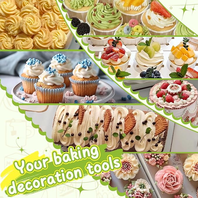 NOVANO Dessert Decorating Syringe Set, Black | Frosting Piping Kit, Stainless Steel, 54 Piping Tips, 9 Silicone Cupcakes