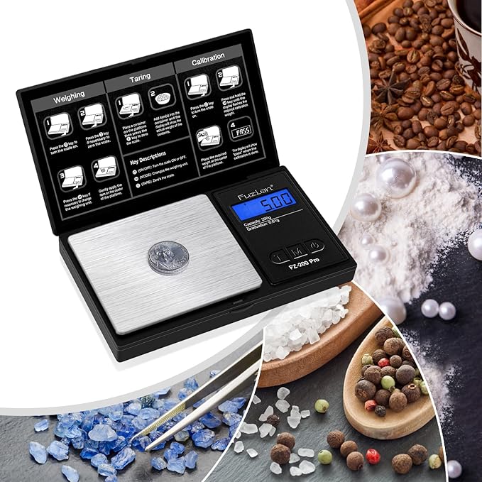 Fuzion Gram Scale, Pocket Scale .01 Gram Accuracy, 200g Small Digital Scale for Food, Jewelry, Herb, Spice, Coin - Weight Gram and Oz - 100g Calibration Weight