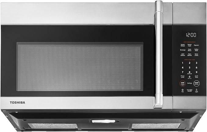 TOSHIBA 1.9 Cu.Ft. Over the Range Microwave Oven with Easy Installation, Soft Close Door, ChefDefrost, Sensor, 400 CFM Ventilation, 1000W, Stainless Steel, OA-EM19PH(SS)
