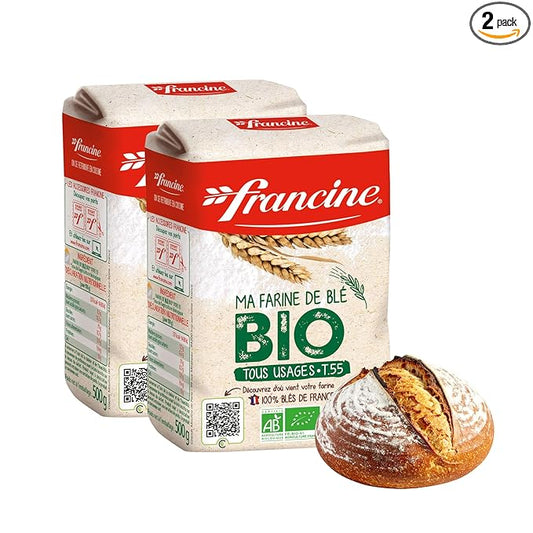 Francine Organic Wheat Flour, T55 Bio French Flour from France with Lower Gluten Content, Makes Great Breads, Pastries and Desserts, 35.3oz/1 kg (Pack of 2)