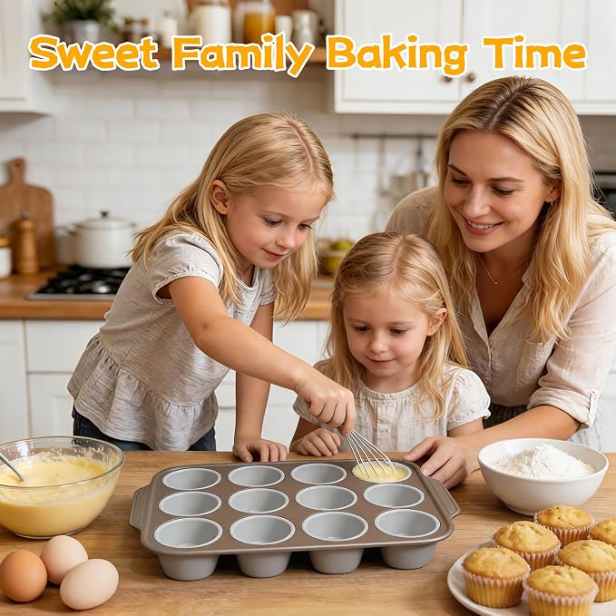 Silicone Muffin Baking Pan, 12 Cups, Grey | No Paper Liners Needed,Reinforced Metal Frame,Non-Stick Easy Release,Oven & Dishwasher Safe, BPA Free