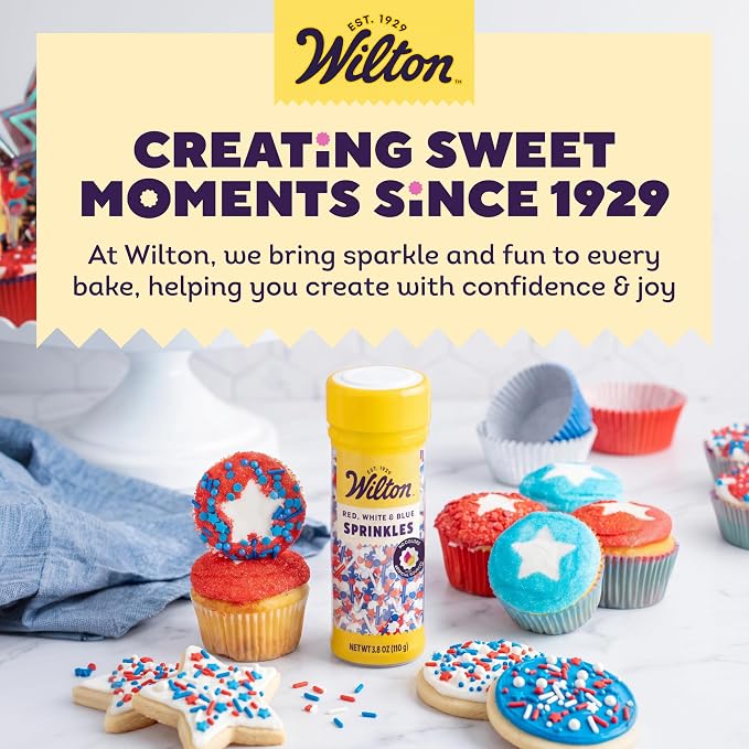 Wilton Patriotic Edible Sprinkle Mix - Includes Red, White & Blue Stars, Nonpareils & Jimmies - Great for Holiday Cupcakes, Brownies & Cookies - 3.8 oz