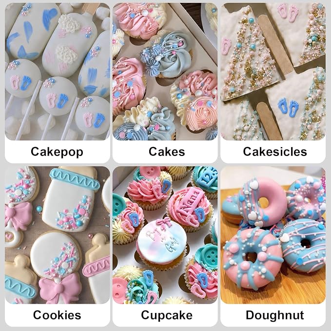 HUEBEATY Pink and Blue Cake Sprinkles with Baby Feet for Baby Shower, 180g | HUEBEATY Pink and Blue Cake Sprinkles with Baby Feet for Baby Shower, 180g