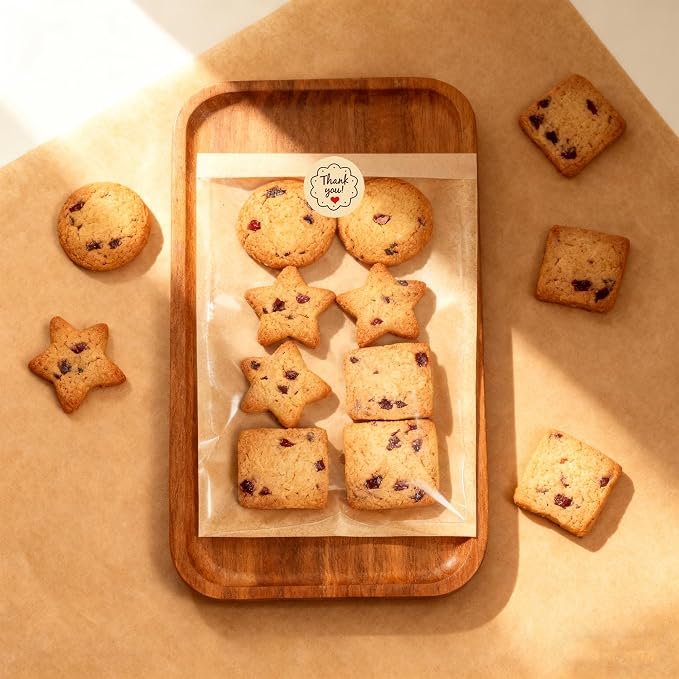 100 PCS Cookie Bags with Thank You Stickers, 5.1x7.5 Inch Paper Bakery Bags with Window for Gift Giving Treats Snacks Baked Goods Packaging (100, 5.1 x 7.5 inch)