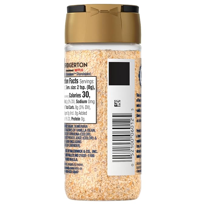 McCormick Bridgerton Finishing Sugar, Lavender Vanilla, Limited Edition, Floral Lavender Notes, Smooth Vanilla Flavor, For Cakes, Cocktails, Matcha Tea, and More, 3.45 oz