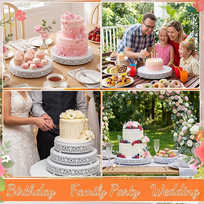 Wenqik 3 Pcs 16'' 14'' 12'' Metal White Cake Stand Round Cake Stands for Dessert Table Cookies Fruit Serving Tray Cupcake Dessert Pastry Riser for Wedding Birthday Party and Events(Elegant Style)