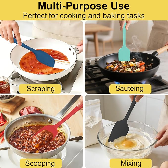 Silicone Spatula Set, 11.4 in, 600°F Heat Resistant (Multicolor) | Food Grade Rubber, BPA Free, Stainless Steel Core, Flexible for Cooking, Baking, Mixing, Seamless, Nonstick & Dishwasher Safe