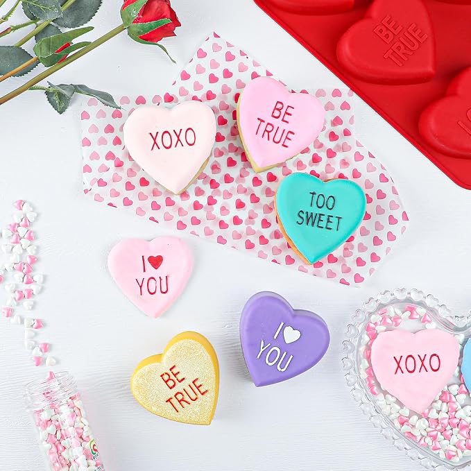 Webake Large Conversation Heart Mold for Baking, Heart Silicone Cake Molds 6-Cavity Heart Shaped Cake Pans,2 Packs