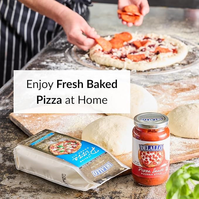 DeLallo, Italian Pizza Dough Kit, Pizza Crust Mix for Garlic Knots, Calzones, and Breadsticks, 00 Superfine Flour, Includes Instant Yeast Packet, Non-GMO, 17.6 oz Bag, (3 Pack)