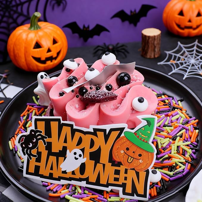 Halloween Sprinkles Mix with Edible Candy Eyes - Black Orange Purple Green Jimmies for Cake Decorating, Cookies, Cupcakes, Baking, and Halloween Party Supplies, Scary Theme Sprinkles