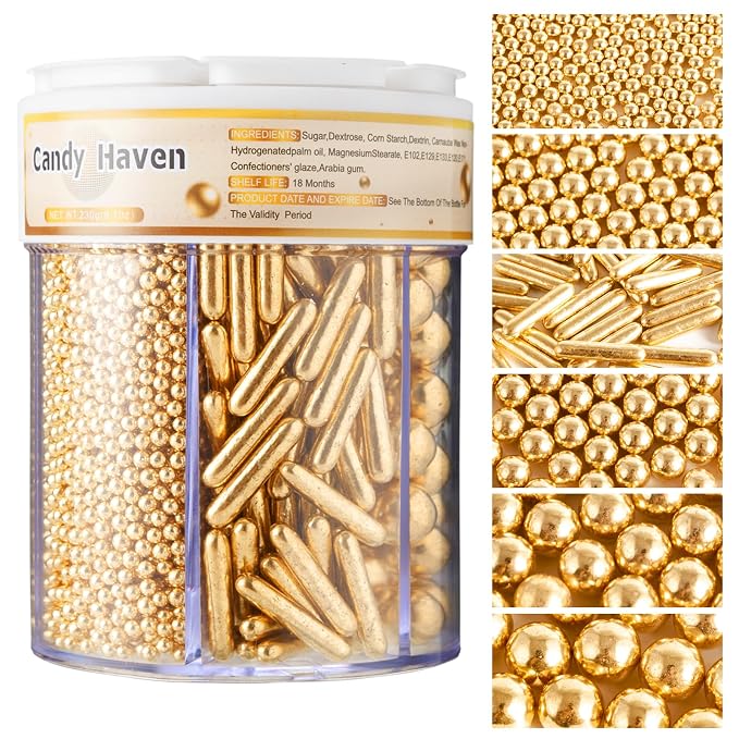 Sprinkles for Baking Edible Sugar Confetti 10.8oz, Nonpareils & Sugar Pearls - Six Pearl Sprinkles Mix Cake Decorations, Cookies, Cupcakes, Dessert Toppings (Spring Pastel Colors) Gold