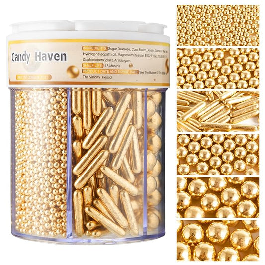 Sprinkles for Baking Edible Sugar Confetti 10.8oz, Nonpareils & Sugar Pearls - Six Pearl Sprinkles Mix Cake Decorations, Cookies, Cupcakes, Dessert Toppings (Spring Pastel Colors) Gold