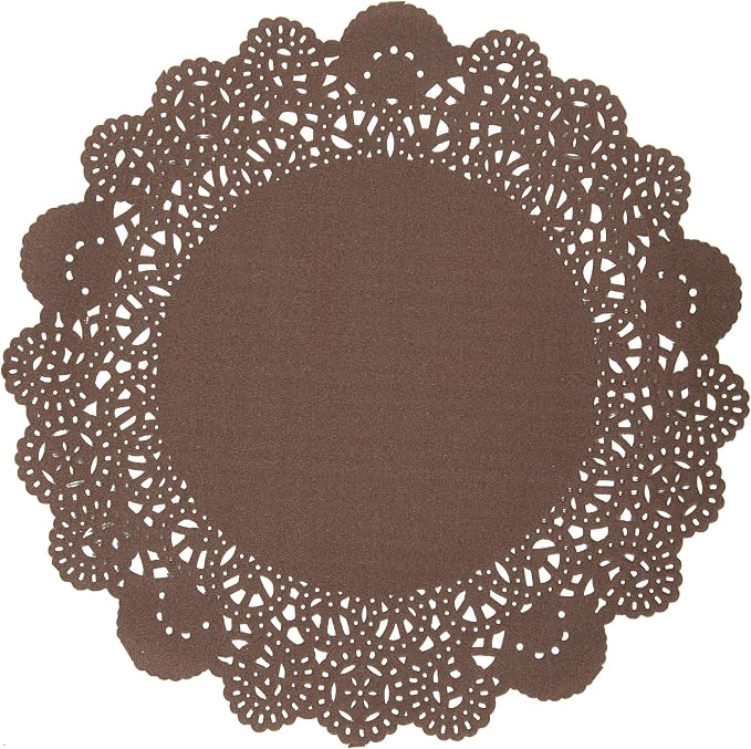 Restaurantware-Pastry Tek 8 x 8 Inch Paper Lace Doilies, 4000 Round Disposable Table Doilies - Elegant Lace Finish, Long Lasting, Brown Paper Lace Doilies, for Pastries, Cupcakes, Desserts