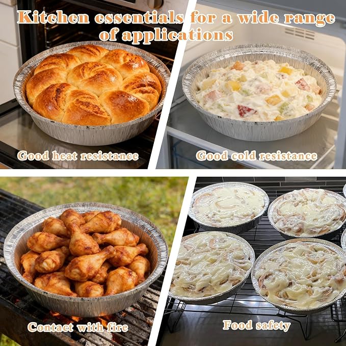 50 Pack 9 Inch Round Aluminum Foil Pie Pans,Pie Tins Disposable,Ideal for Baking Delicious Tarts or Crispy Pastry Crusts, Freezer & Oven Safe,Pie Pan For Cooking, Storage, Roasting, & Reheating