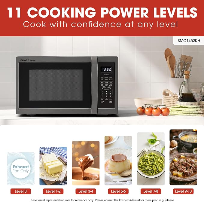 SHARP Countertop Microwave Oven with Removable 12.4" Carousel Turntable, 1.4 Cubic Feet, 1100 Watt, Black Stainless Steel