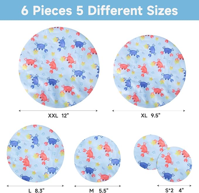 6PCS Bowl Covers Reusable Bread Proofing Bowl Covers Sourdough Bread Baking Accessories, Crabs