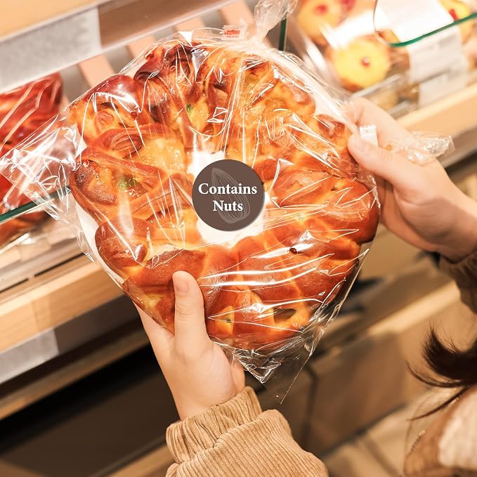 2000pcs Contains Nuts Stickers 1in Nut Allergen Warning Circle Dot Brown Tree Nut Allergy Food Rotation Advisory Label for Retail Food Packing Restaurant Cake Shop Cookie Bakery Businesses Kitchen