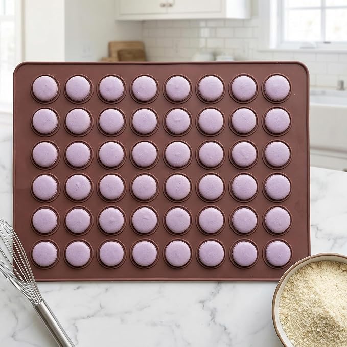 2 PCS 48 Capacity Macaron Silicone Baking Mat Baking Sheet Muffin DIY Chocolate Cookie Mould for Baking, Non-Stick, Easy to Clean, Reusable Baking Liner Tray Set