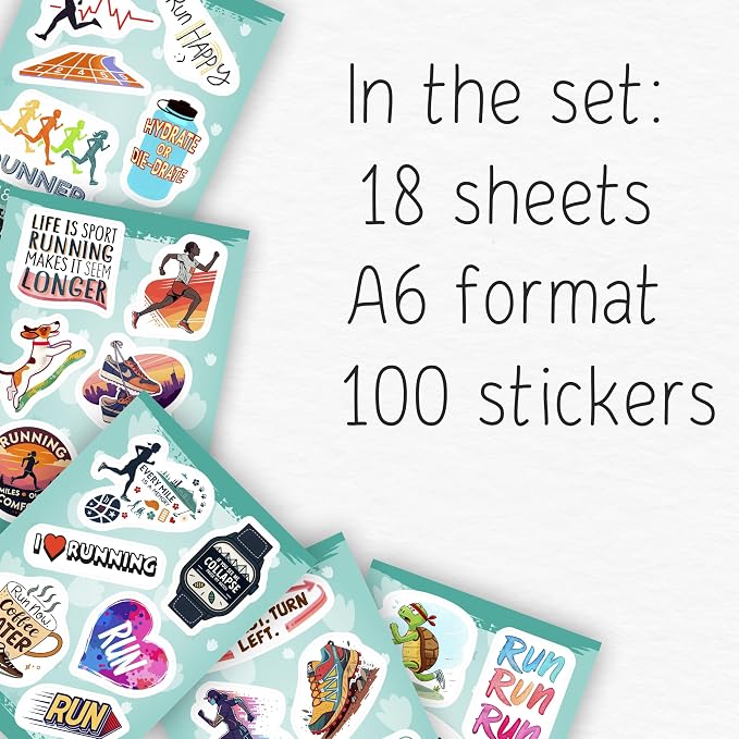 100Pcs Running Stickers for Water Bottles, Run Stickers, Runner Decals - Gifts for Runners - Running Party Supplies - Gift for Women & Men