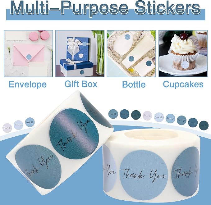 Thank You Stickers Small Business 1000pcs 1'' for Supporting My Small Business Stickers Labels 6 Colors Self-adhesive Labels for Gift Bags Packaging Round Sticker Tags for Shopping (Dusty Blue)